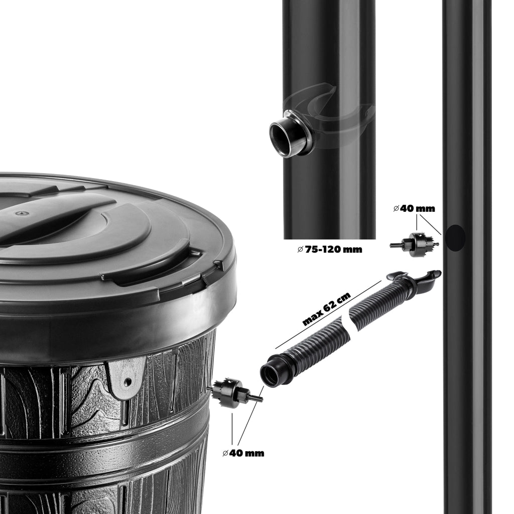 Serbatoio per acqua piovana KADAX da 265 litri con rubinetto e supporto.