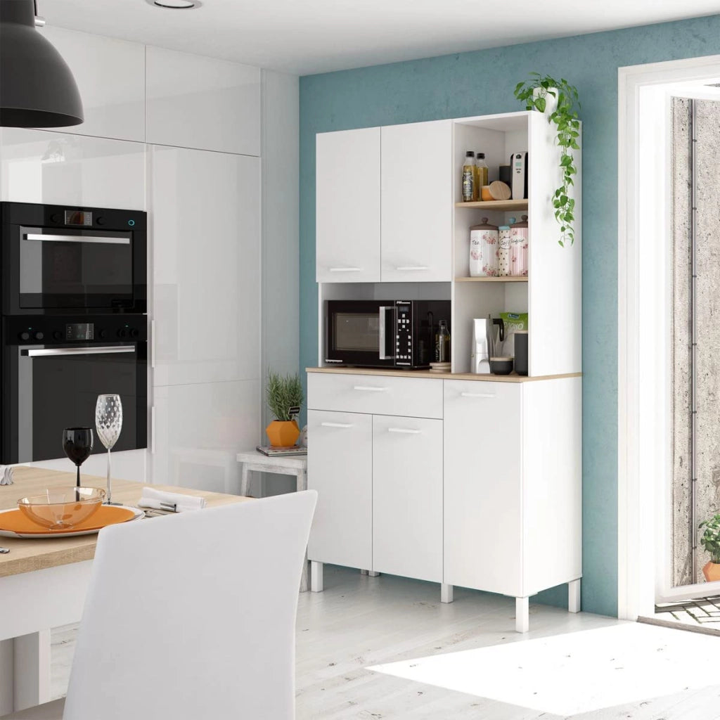 Armadio da cucina in bianco artik/canadian con 5 ante, 1 cassetto e 3 ripiani