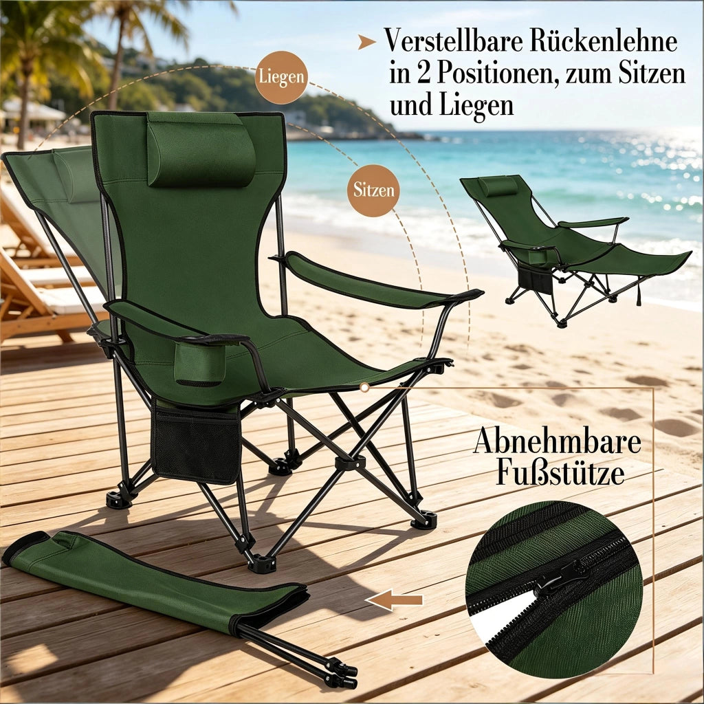 SEDIA Pieghevole Reclinabile con Poggiapiedi Estraibile 115x84x88,5 cm Verde