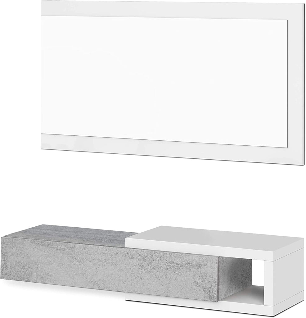 KIT MOBILE INGRESSO 1CASSETTO + 1 SPECCHIO 'NOON' BIANCO E CEMENTO