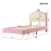 Letto singolo imbottito a forma d'onda - Xylo - 90x200cm - Rosa - Luci LED multicolori