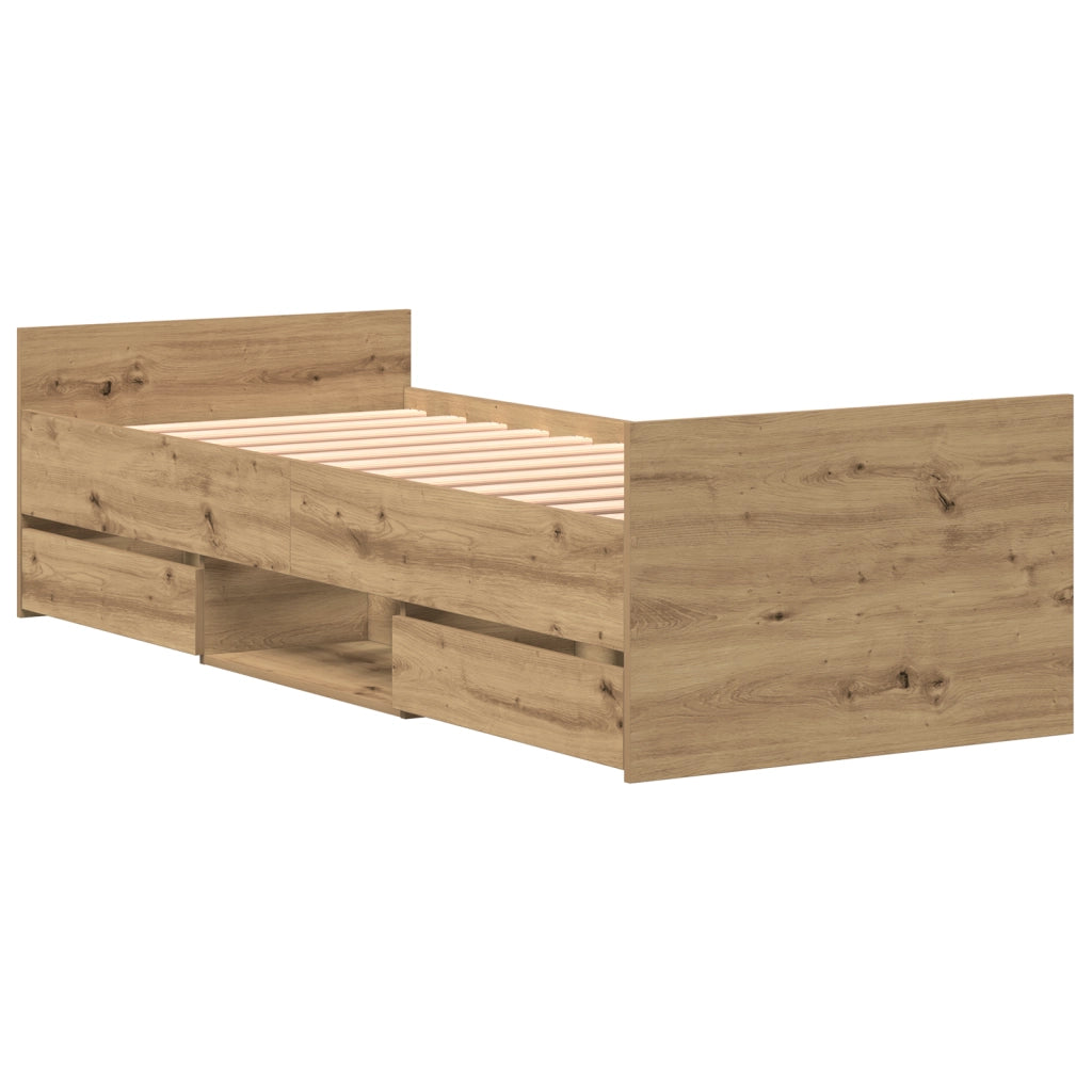 Letto di senza Materasso Quercia Artigianale 75x190 cm Legno Ingegnerizzato