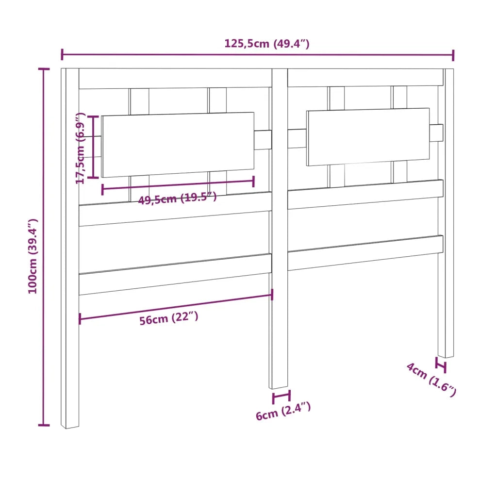 Testiera per Letto Nera 125,5x4x100cm in Legno Massello di Pino 818034