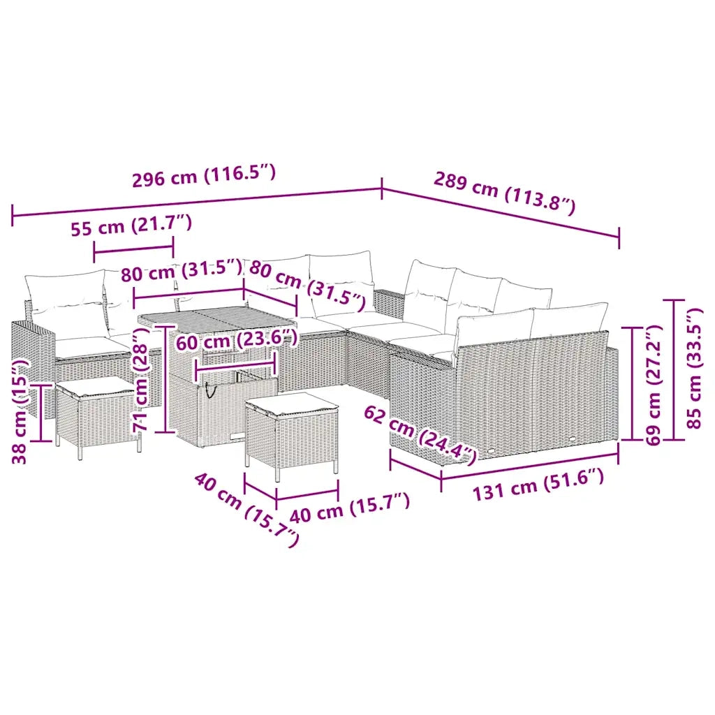 Set Divano da Giardino 13 pcs Grigio polyrattan 3361673