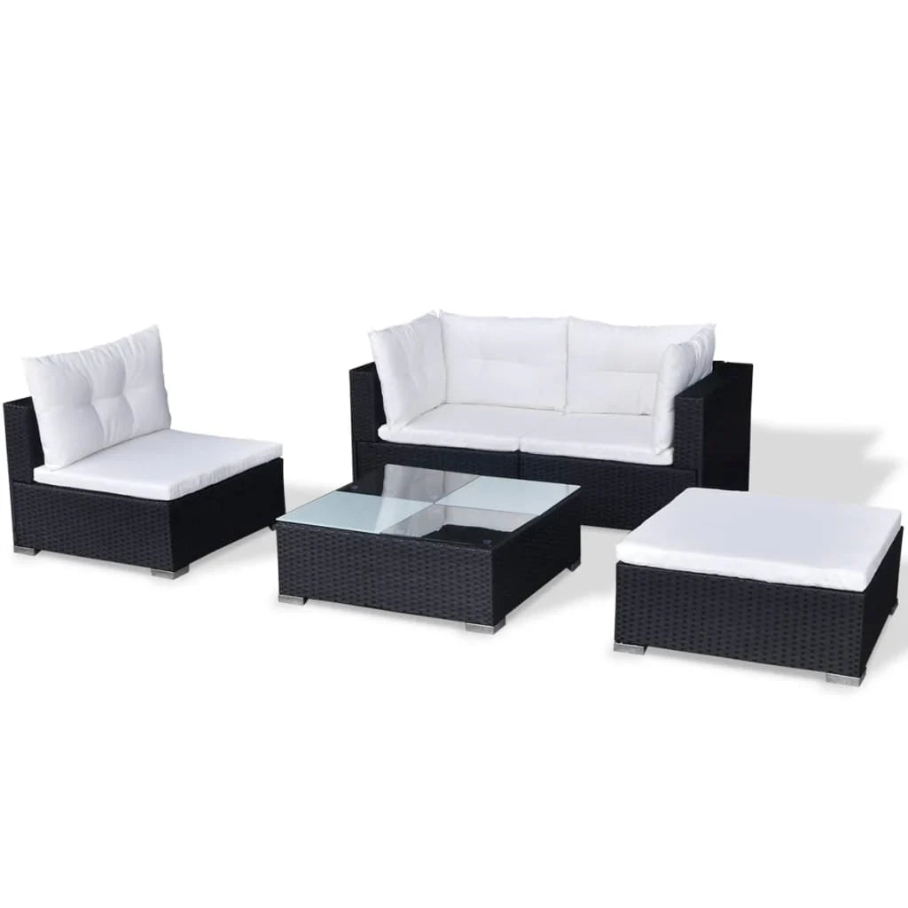 Set di mobili da giardino mobili da esterno 5 pezzi con cuscini resina intrecciata nera 02_0016482