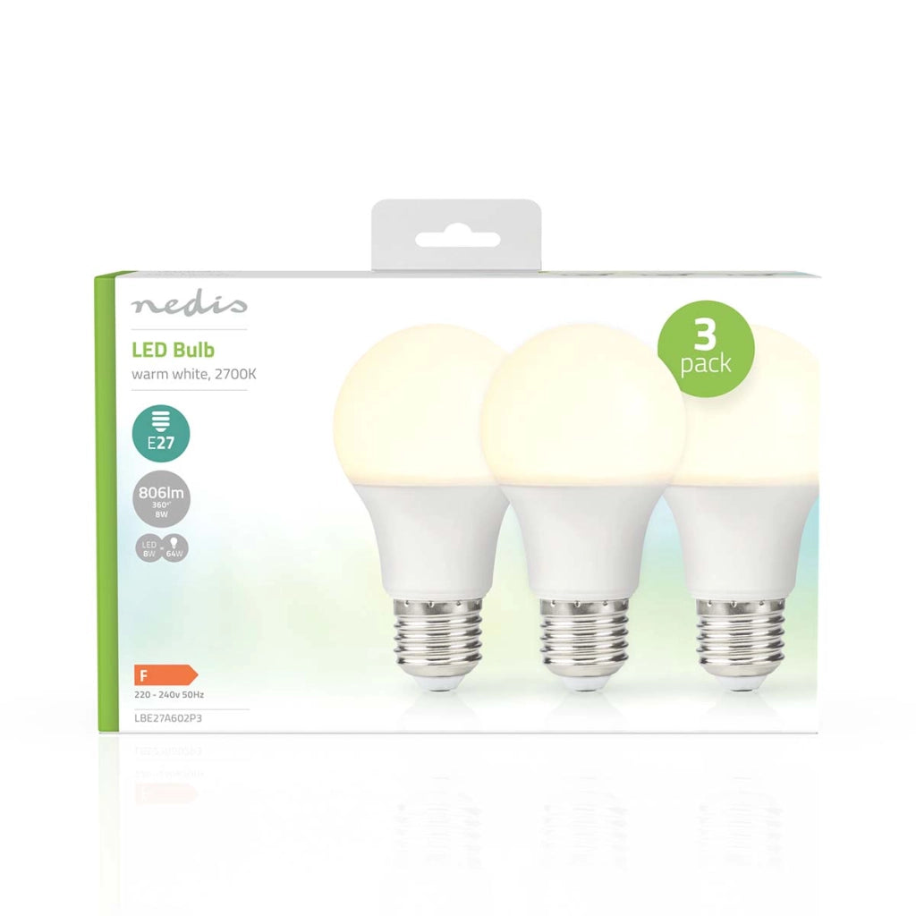 Confezione da 3 lampadine LED 8 W E27 A60 806 lm 2700 K stile retrò smerigliato Bianco Nedis