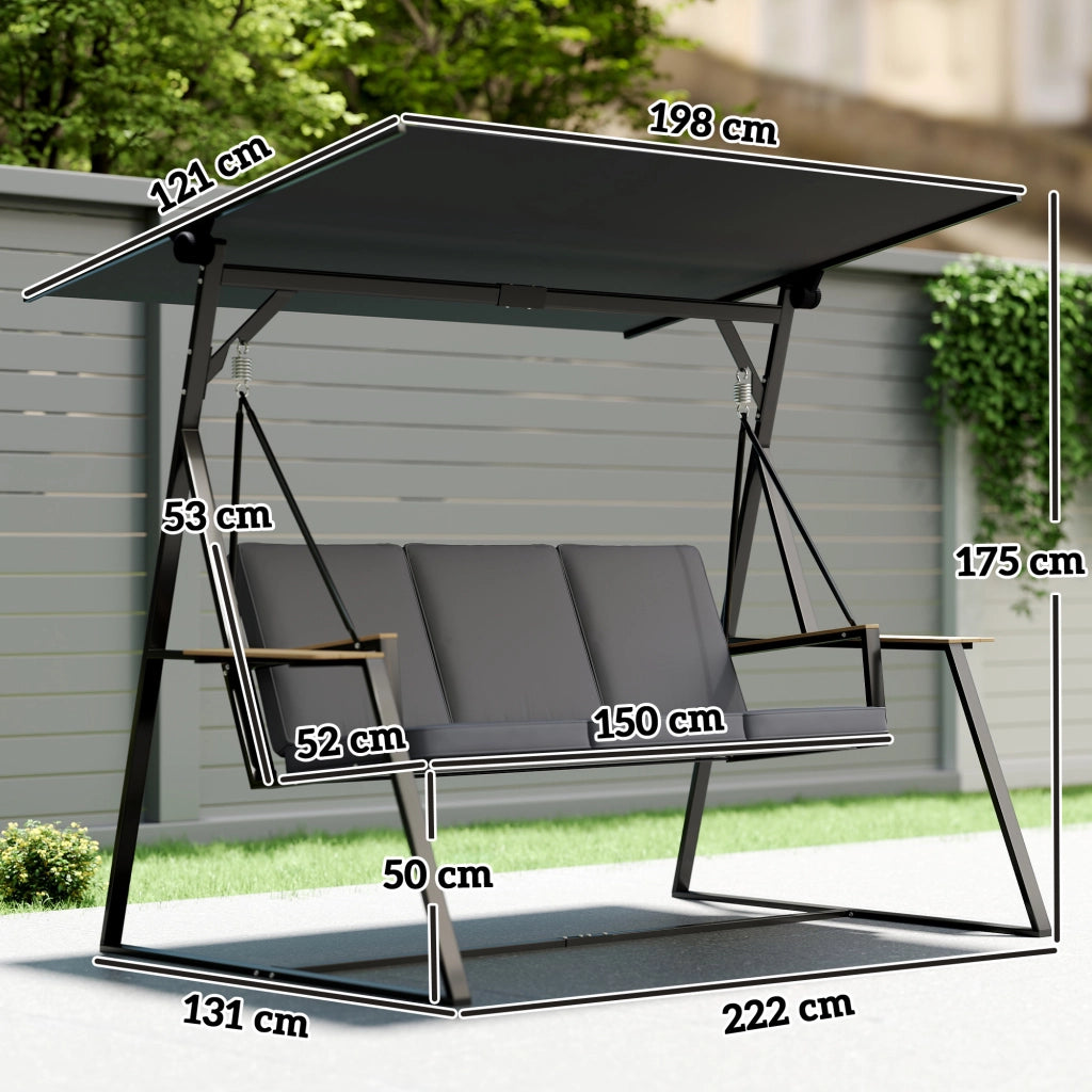 Altalena da giardino 3 posti con tetto regolabile e cuscini ¨C zephmum ¨C grigio metallo 360kg