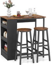 Tavolo da bar con sgabello da bar, tavolo con 2 sgabelli, 3 ripiani, telaio in metallo, set da pranzo per 2 persone, tavolo da colazione, bancone da bar, set di mobili per bar, bistrot e