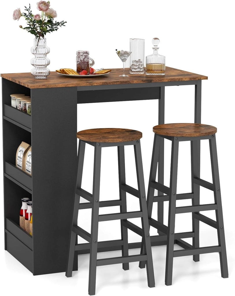 Tavolo da bar con sgabello da bar, tavolo con 2 sgabelli, 3 ripiani, telaio in metallo, set da pranzo per 2 persone, tavolo da colazione, bancone da bar, set di mobili per bar, bistrot e