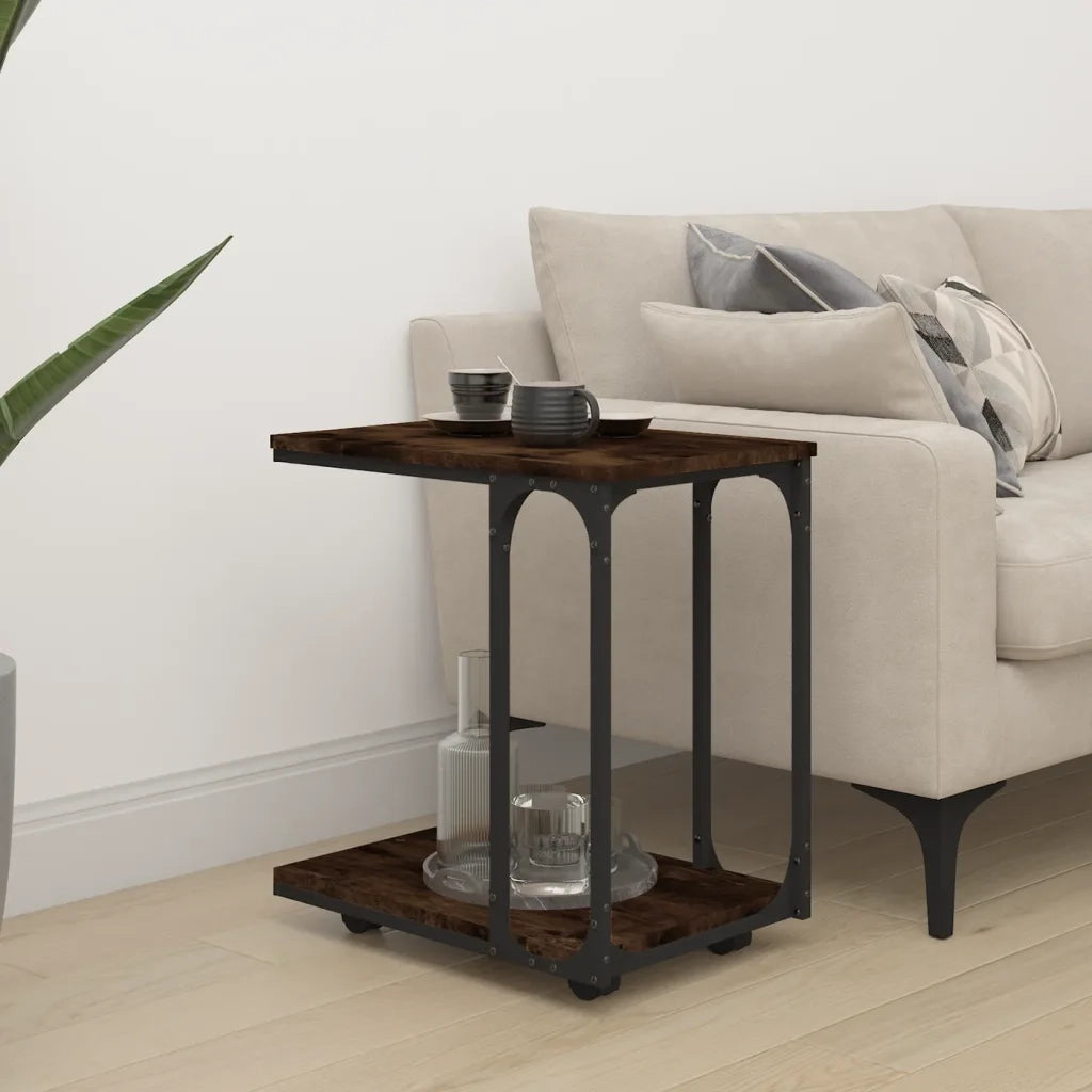 Tavolino | Tavolo laterale con Ruote Rovere Fumo 50x35x55,5 cm Legno Multistrato