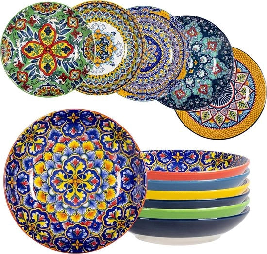 Set di piatti di porcellana per zuppe 700 ml - Set da 6 - Stile bohemien - Piatti per pasta zuppe insalate frutta