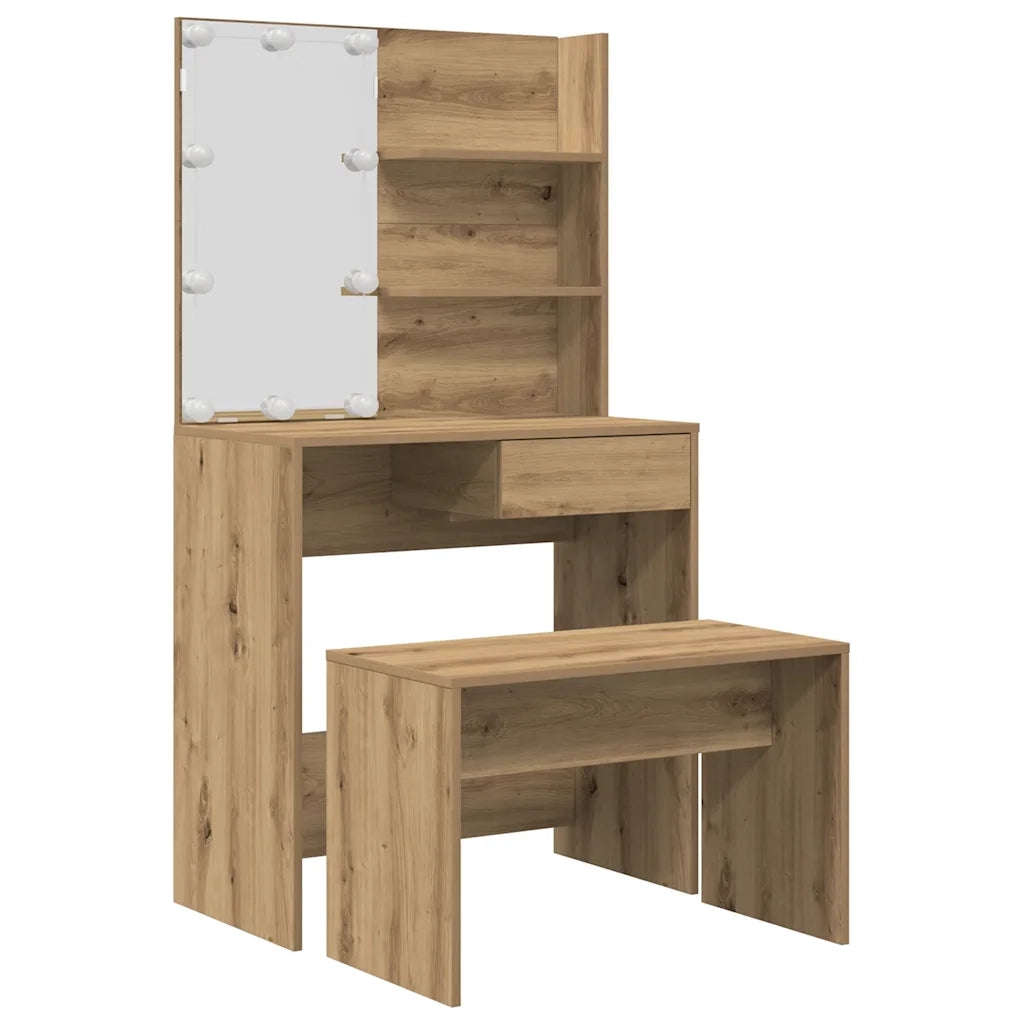 Set Toeletta con LED Rovere Artigianale in Legno Multistrato