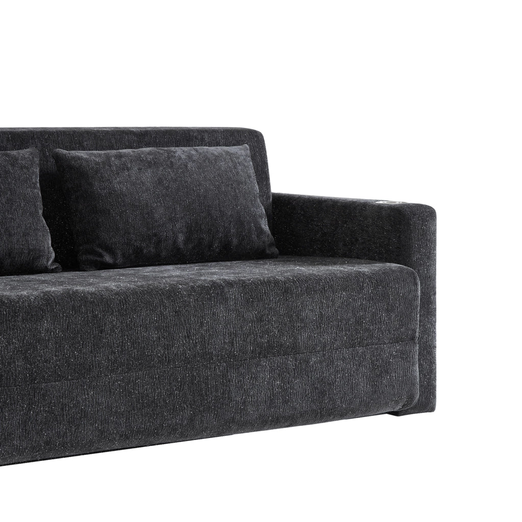 Divano letto 2 in 1 pieghevole con USB; porta bicchieri e tasche laterali; nero e grigio