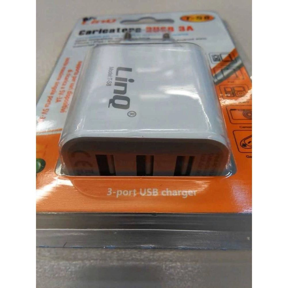 Trade Shop - Alimentatore Caricabatterie Adattatore Caricatore Con 3 Porte Usb Rete 5v-3a T-s8 -