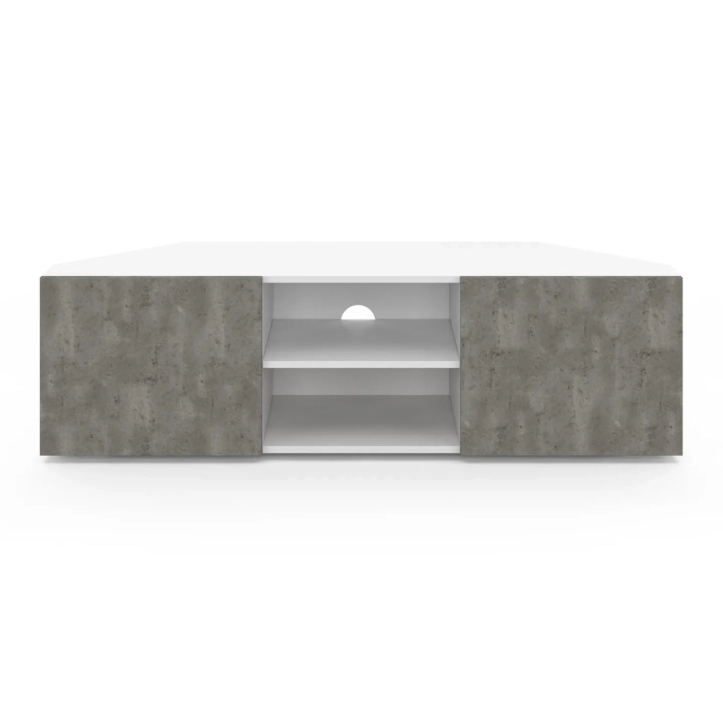 IDMarket - Mueble TV esquinero ELI blanco con puertas efecto hormigón 110 cm