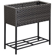 Fioriera/aiuola rialzata in polyrattan con piedini e ripiano, 70 x 30 x 72 cm, marrone, per giardino, balcone o patio.