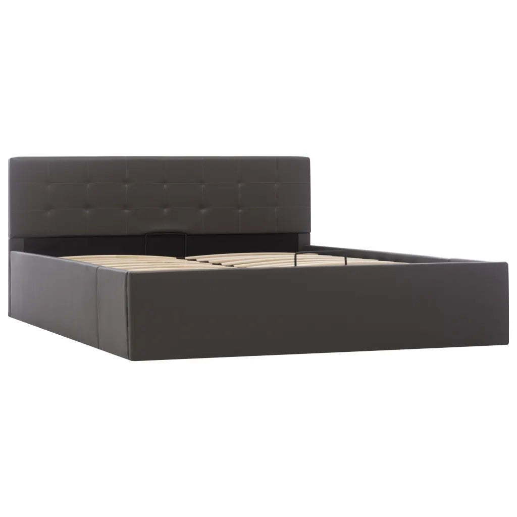 Letto matrimoniale | Letto per adulti | Giroletto Contenitore Idraulico Grigio Similpelle 140x200cm