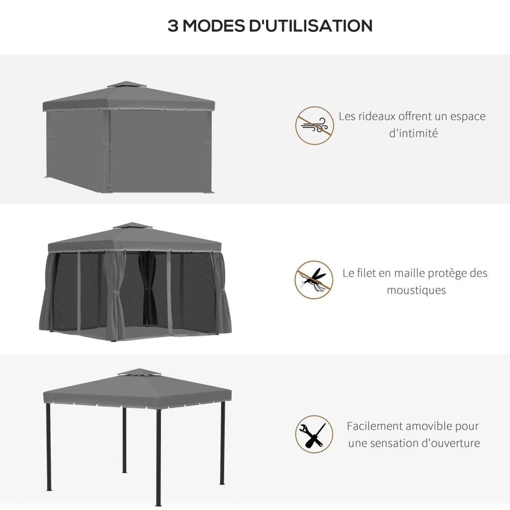 Tonnelle da giardino 3x3m ¨C zephmum ¨C grigio scuro, alluminio, con tende e zanzariera
