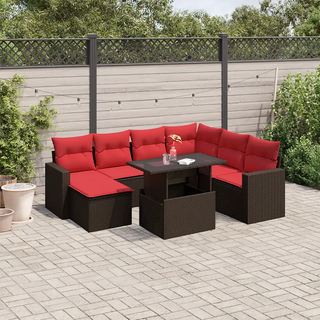 Set Divani da Giardino 8 pz con Cuscini Marrone in Polyrattan 3267444