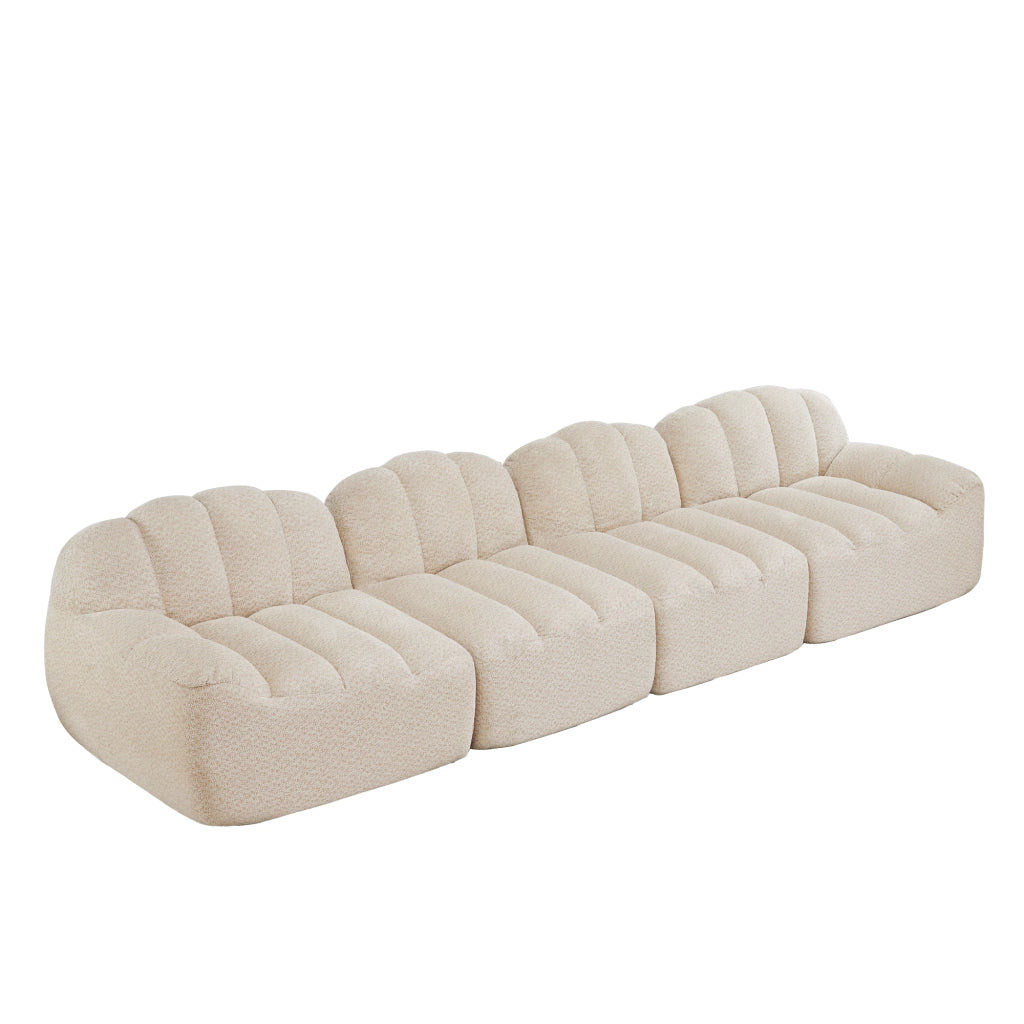 Divano modulare 4 posti senza struttura con seduta profonda e schienale ergonomico in pile granulato beige bianco