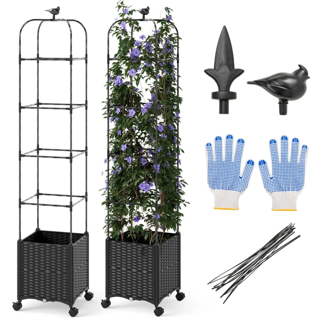 Supporto per piante 2 in 1 40 x 40 x 211 cm con sistema di autoirrigazione e traliccio regolabile in PP nero 20_0013683