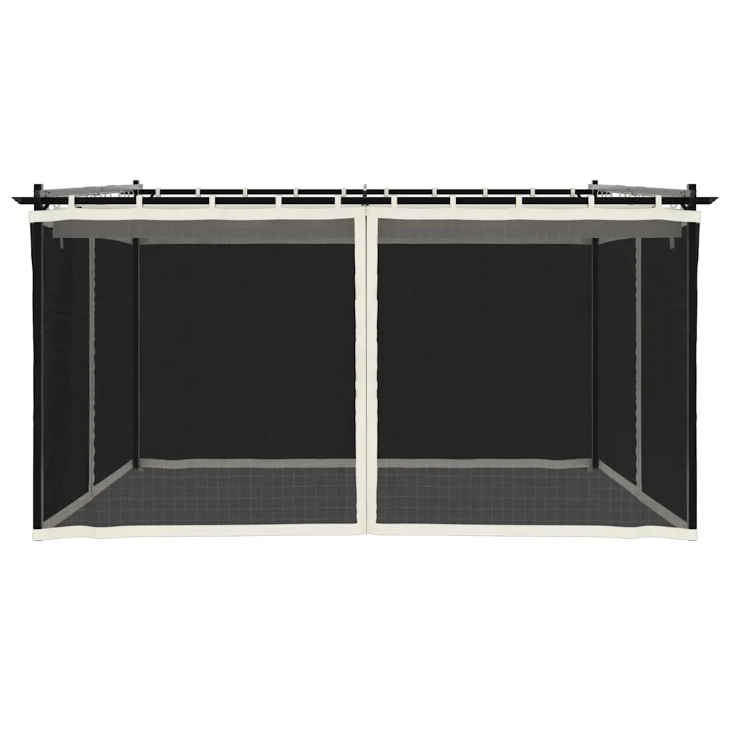 Gazebo con Pareti in Rete Crema 4x3 m in Acciaio