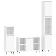 Set Mobili da Bagno | Armadio da bagno 3 pz Bianco in Legno Multistrato