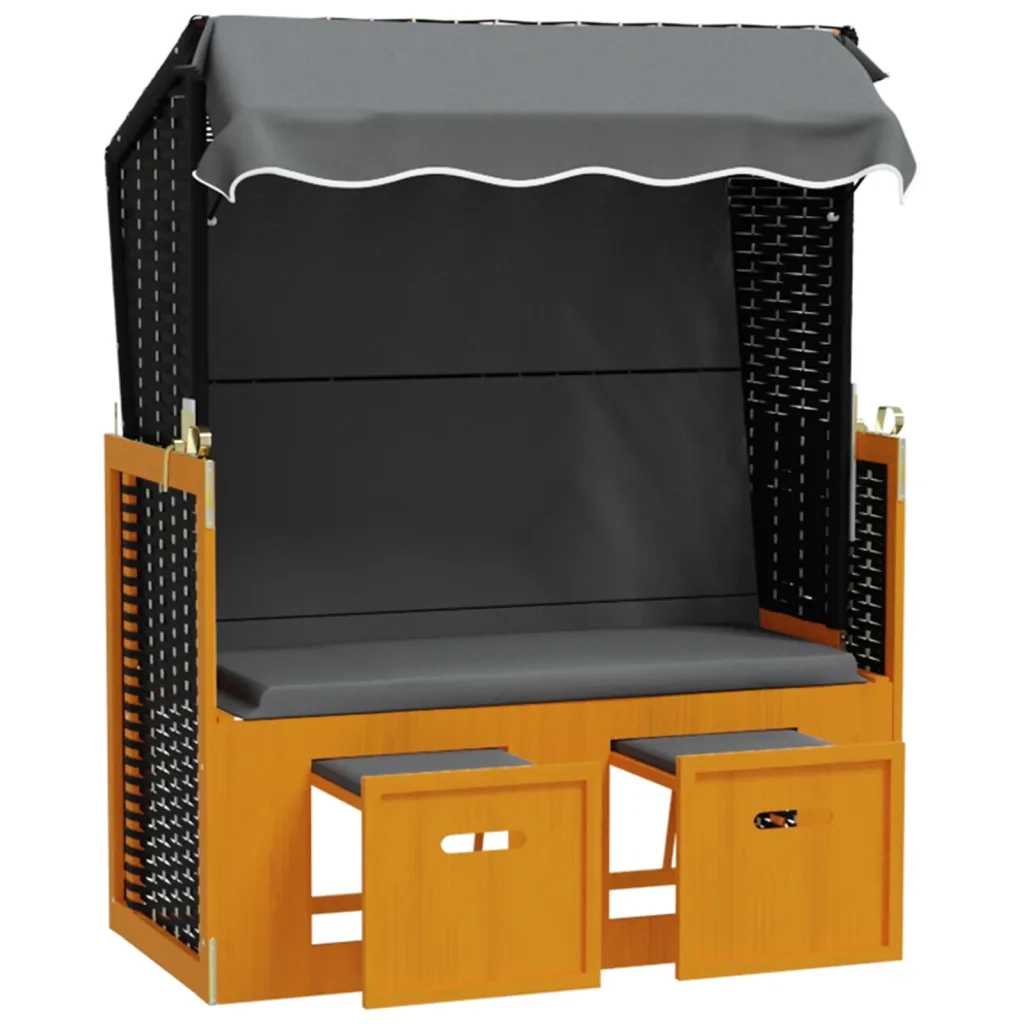 Strandkorb e Tettoria Polyrattan Legno Massello Nero Antracite 318658