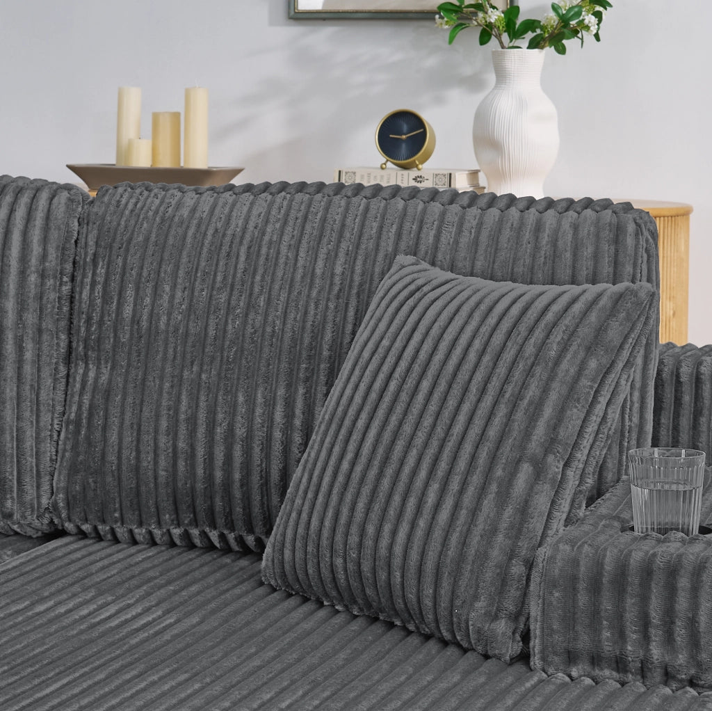 Divano lounge 2 posti multifunzionale in corduroy grigio con tasca laterale e portabicchieri