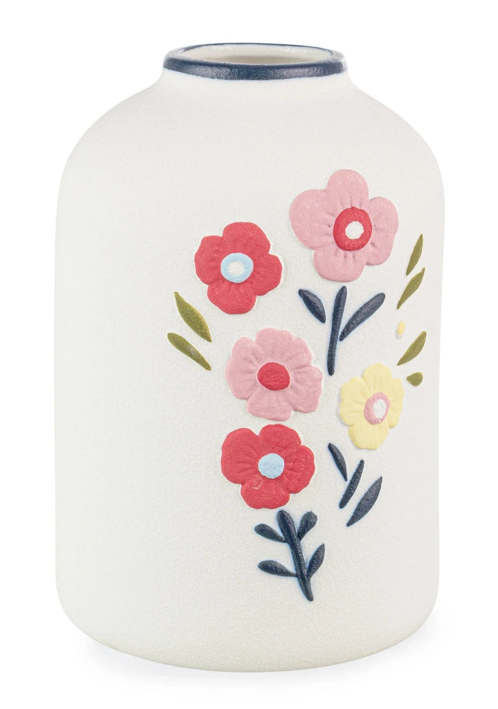 Vaso Floryn tortora/bianco con fiori ø13.5x19.2 h