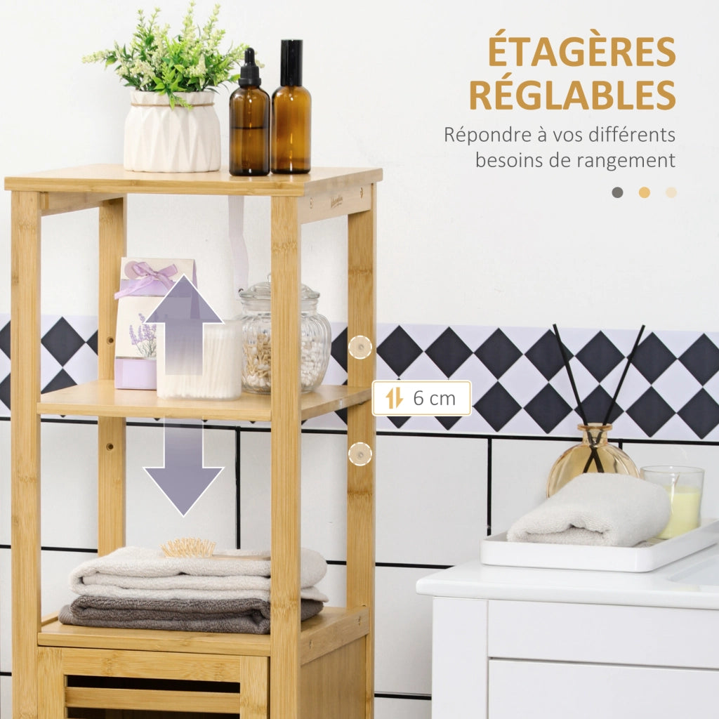 Colonna bagno in bamb¨´ con ripiani e armadietto ¨C zephmum ¨C 32.9x29.9x120 cm
