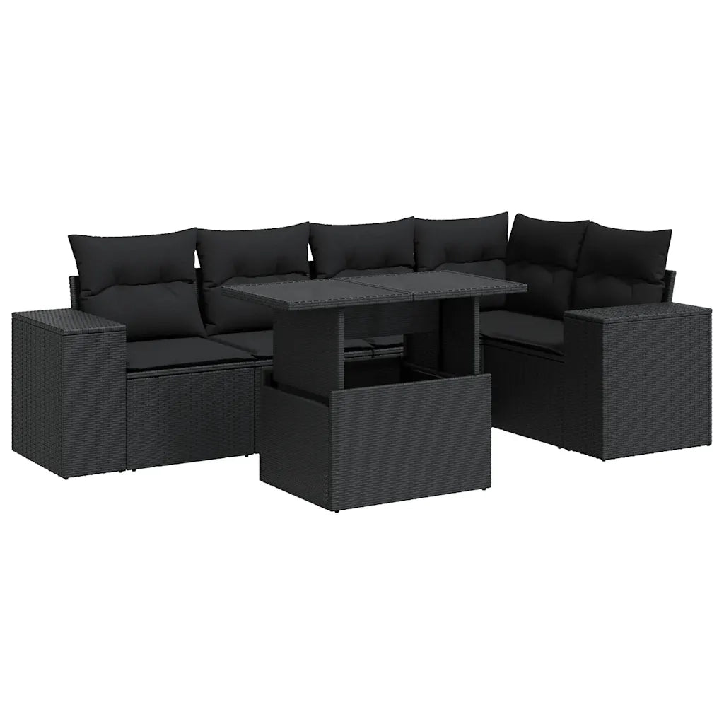 vidaXL Set Divano da Giardino 6 pz con Cuscini Nero in Polyrattan
