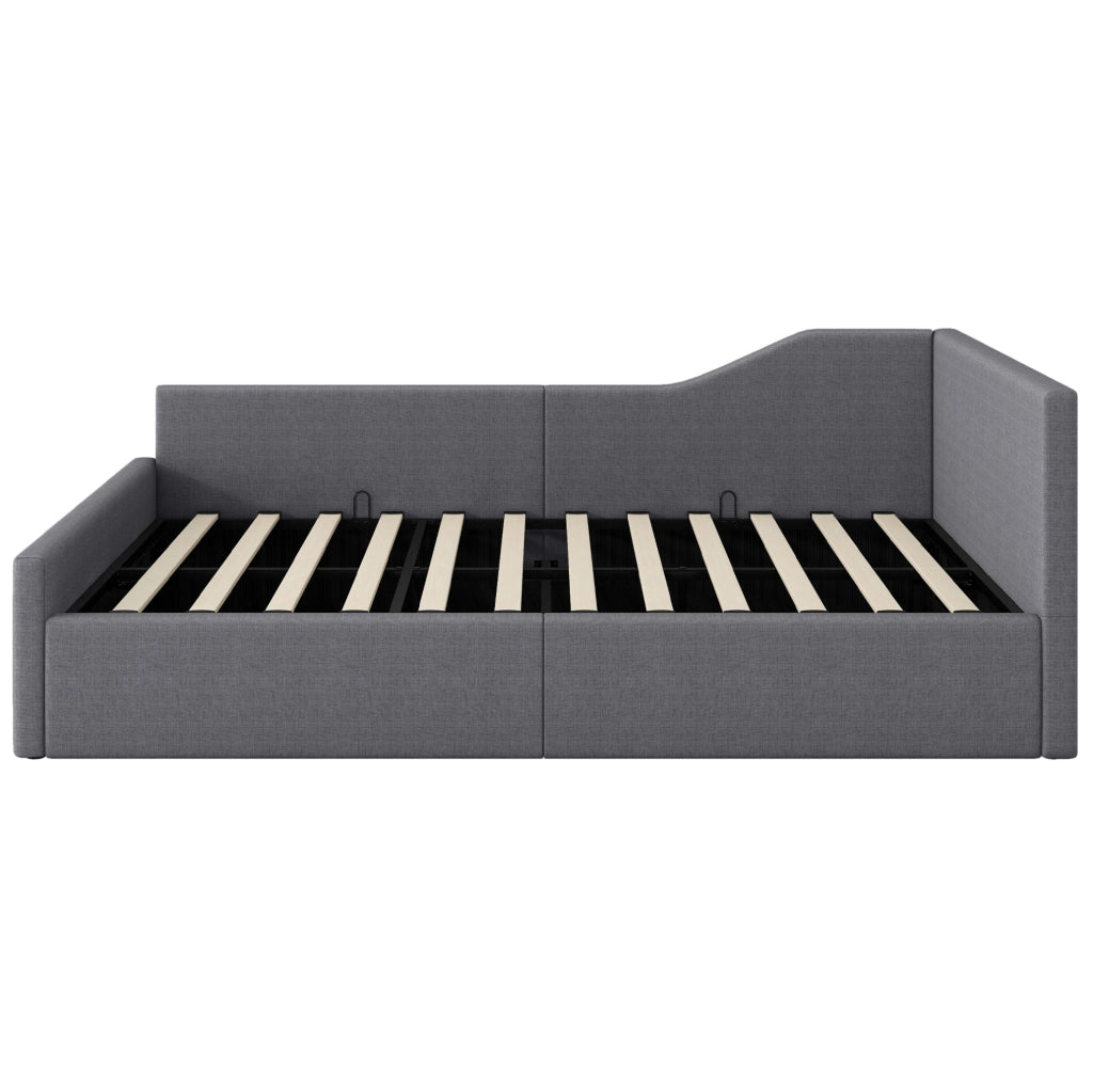 Tagesbett imbottito 140x200 con contenitore, grigio