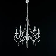 Lampadario Classico 5 Luci Ferro Bianco Shabby E Cristalli Serie Elegant