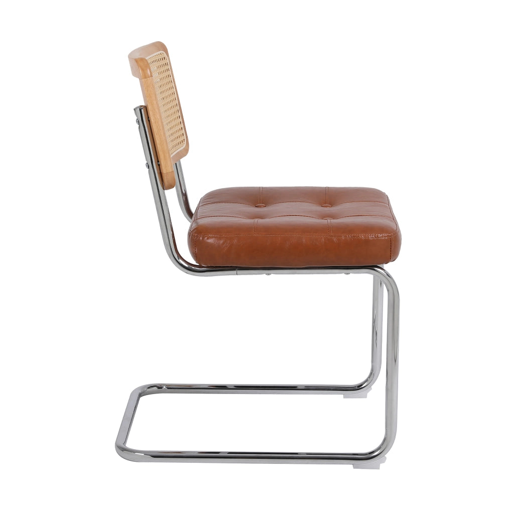 Set 2 Sedie da Pranzo ¨C MINIMAL ¨C Rattan, Similpelle, Schienale Mesh, Gambe Metallo, Marrone