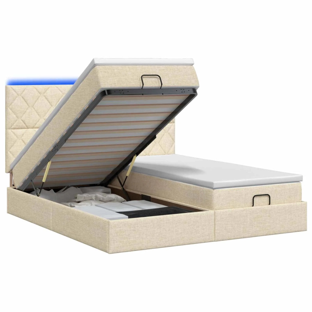 Letto Ottomano con Materasso e LED Crema 180 x 200 cm Tessuto 3458463