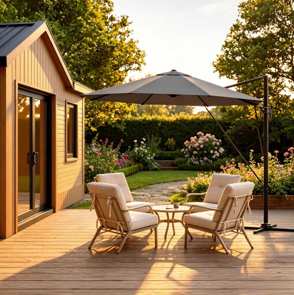 Ombrellone da giardino 3 m girevole 360° con base a croce, grigio scuro
