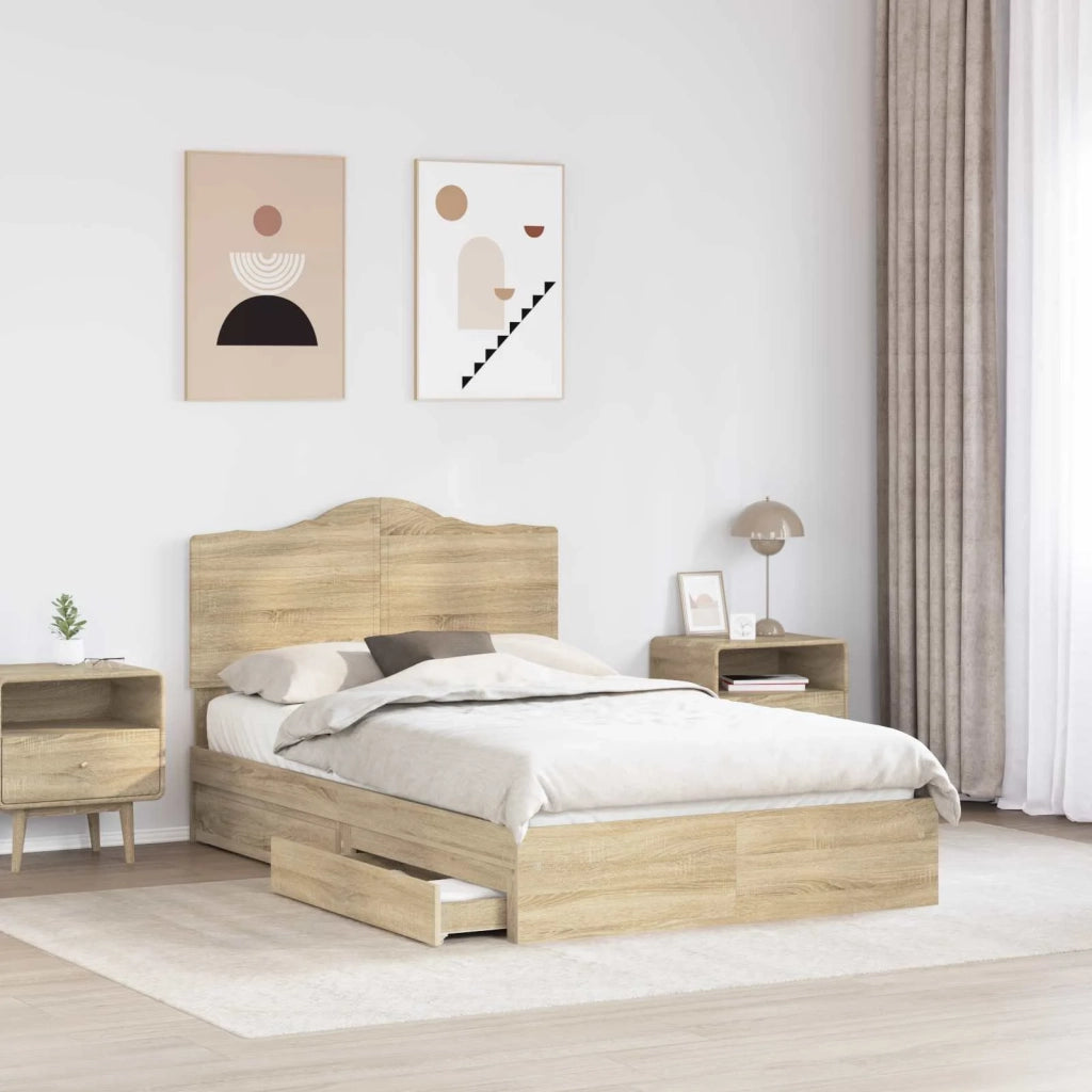 Letto con Contenitore con testiera Rovere Sonoma 135 x 190 cm