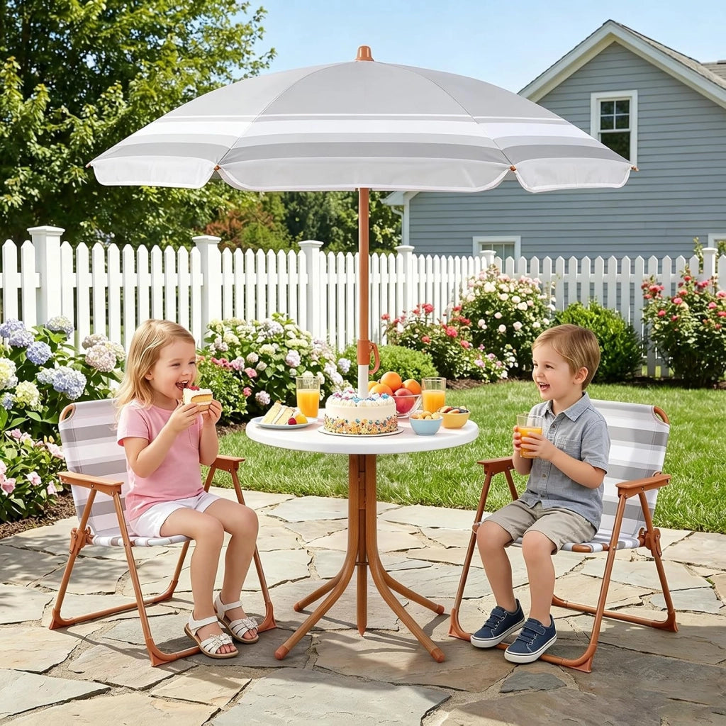 Set Tavolo e Sedie da Giardino per Bambini con Ombrellone (Naturale)