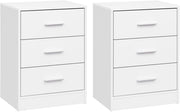 Set di 2 Comodini Moderni con 3 Cassetti, Grande Capacità, Tavolino da Letto per Camera da Letto, Soggiorno e Ufficio, 39x28x54cm, Bianco, NTS26hei-2