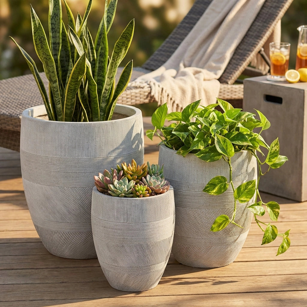 Set di 3 vasi in Fibra sintetica cm 27x27x32 - MARSHALL