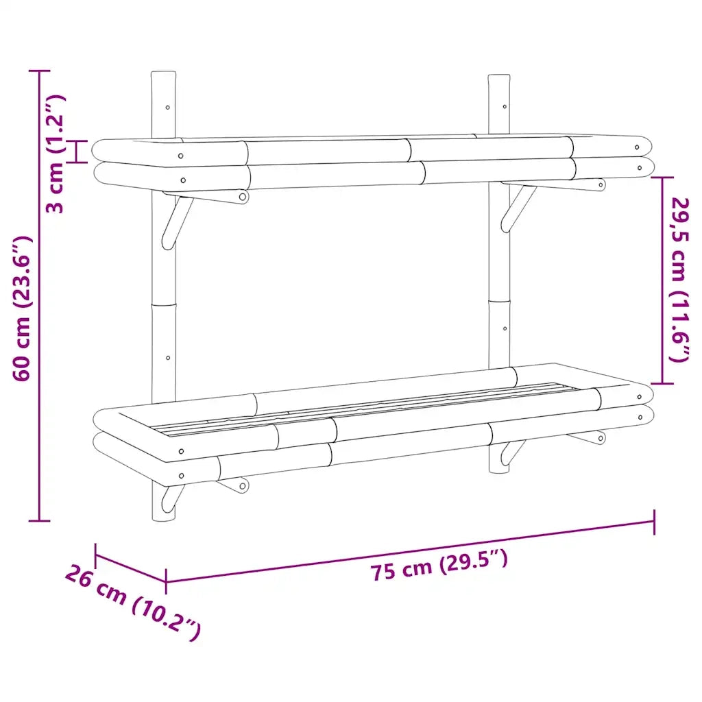 vidaXL Ripiano a Muro con lo scaffale Marrone 75 x 26 x 60 cm Bambù
