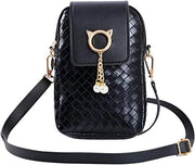 Borsa a tracolla con chiusura a cerniera - Doppia fibbia - Donna - Tasca per smartphone - Borsetta per gioielli - Piccola borsa per corrieri - Cinture regolabili - Nero