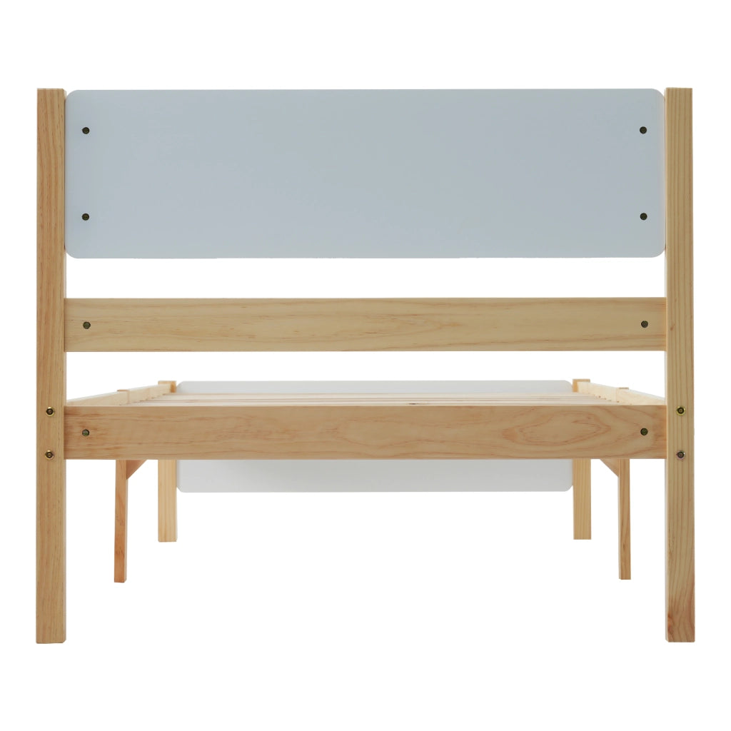 Letto Singolo 90 x 200 cm; 1 Posto; con 15 Doghe e Piede Centrale; senza Materasso; Legno Massello e MDF; Bianco Naturale