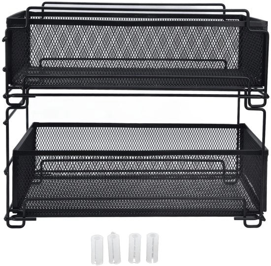 Organizzatore del ripostiglio 2-trappiste - Cassettiera scorrevole - Rastrelliera da cucina - Rastrelliera a muro - Multistrato - Design spazievitore - Rastrelliera di stoccaggio