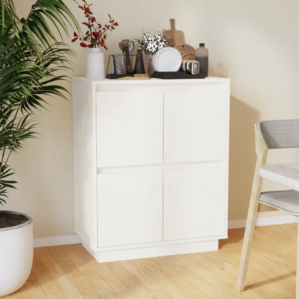 Credenza Bianca 60x34x75 cm in Legno Massello di Pino 813376