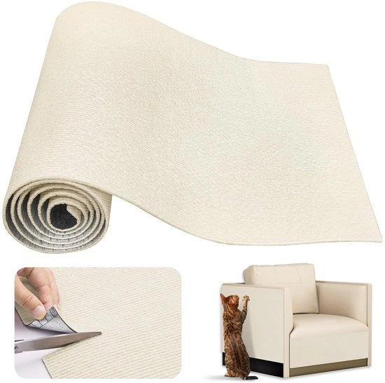 Mat per gatto autoadesivo, 200 x 40 cm, mat per gatto tagliabile, protezione gatto per divani, schermo gatto, pelle per gatto autoadesiva (beige)