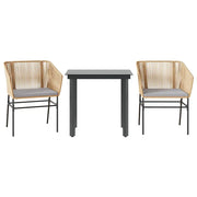 Set da Pranzo da Giardino 3pz | Set Salotto da Giardino con Cuscini Polyrattan Vetro