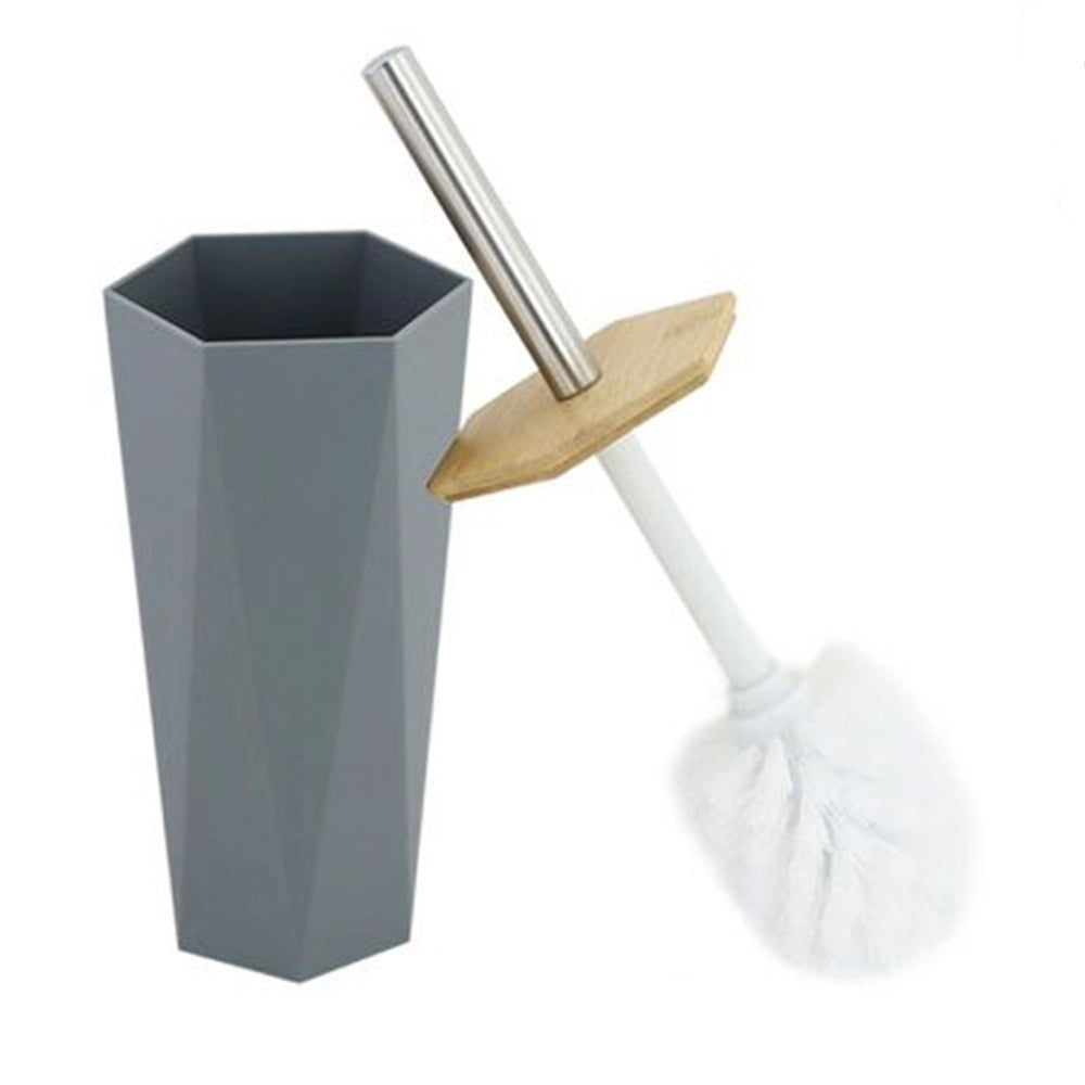 Trade Shop - Porta Scopino Esagonale Geometrico Grigio Legno Con Scopettino Spazzolone Wc Bagno 10849 -