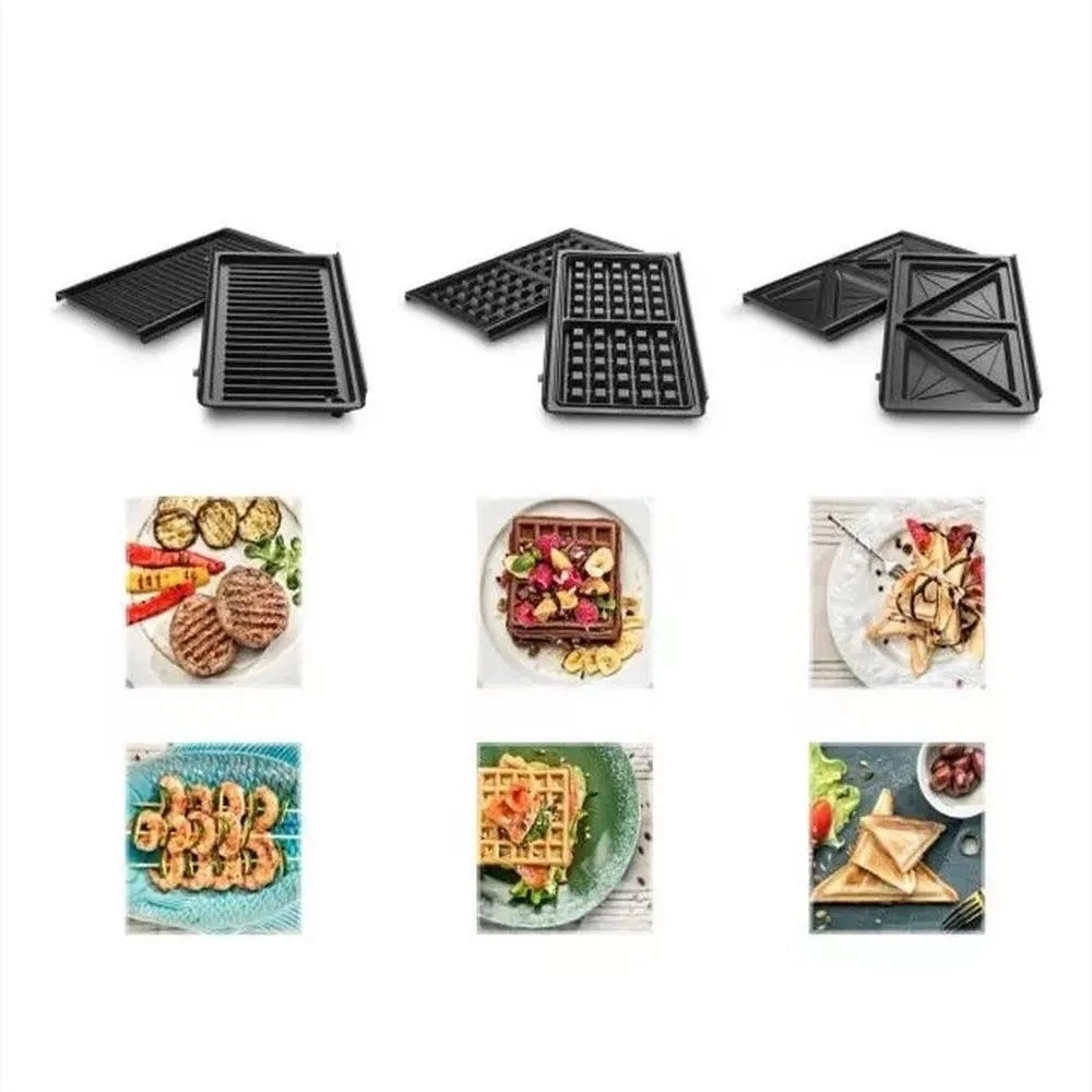 Trade Shop - Mini Piastra Per Sandwich Waffle 3in1 600w Multifunzionale Con Piastre Intercambiabili -